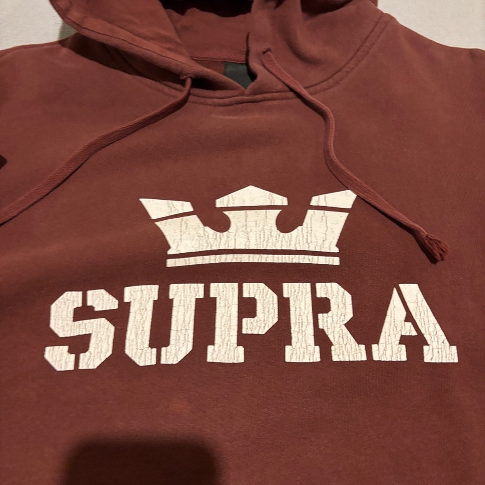 Vintage Y2K Supra Footwear Hoodie Mens Large Maroon Spell Out Logo Graphic Skate - Picture 4 of 9